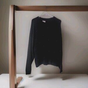 HM Sweater Large Long Sleeve Beaded Crew Neck Charcoal